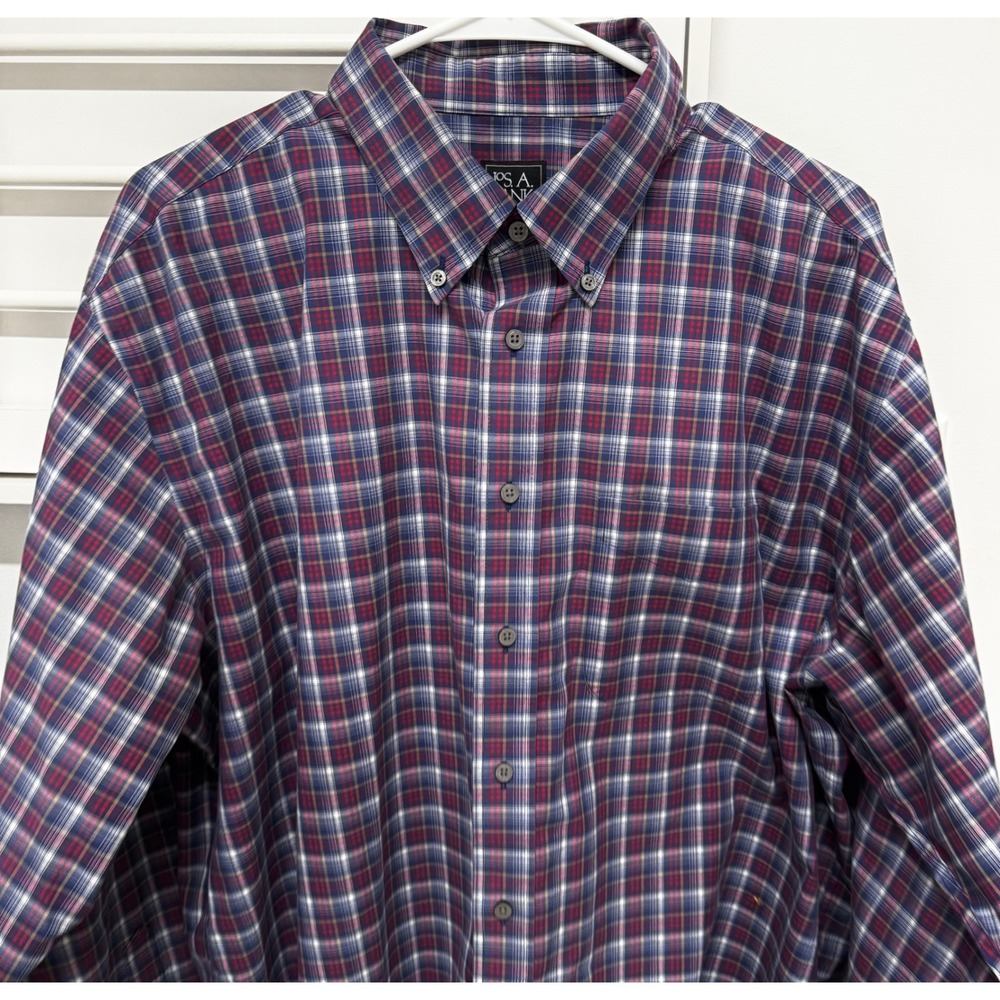 Jos. A. Bank Traveler Mens XL Traditional Fit Plaid Button Down Shirt Blue Red